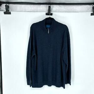Fairlane Men's Blue and Black Heather Merino Wool 1/4 Zip Sweater - Size 3XL